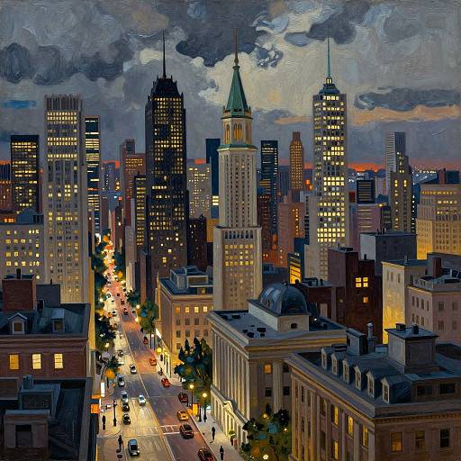 Cubist Twilight Cityscape Matte Painting