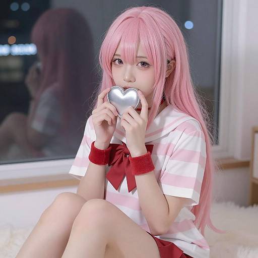 Pink-Haired Anime Girl with Heart