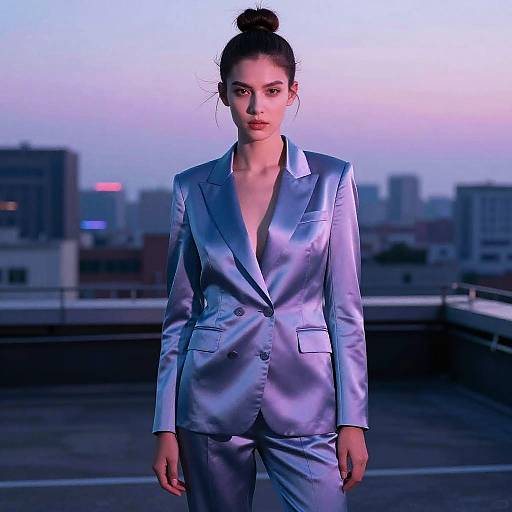 Half-Knot Hairstyle Silk Suit Editorial