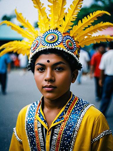 Young Boy in Junkanoo Costume with Yellow Feather Headdress