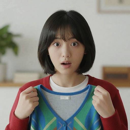 Surprised Woman with Colorful Top