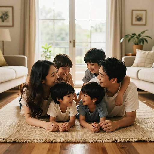 Joyful Family Embracing in Cozy Living Room