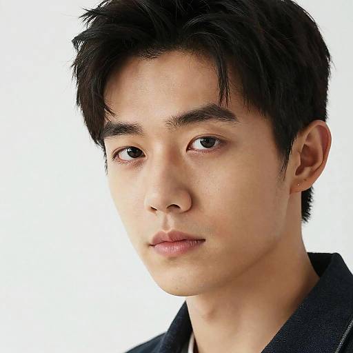 Photograph of a young Asian man with straight black hair, light skin, and brown eyes, wearing a dark shirt, against a white background.