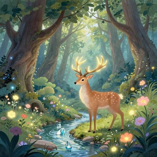 Enchanted Forest with Glowing Deer
