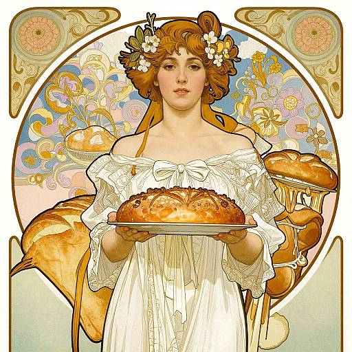 Art Nouveau Lady with Bread