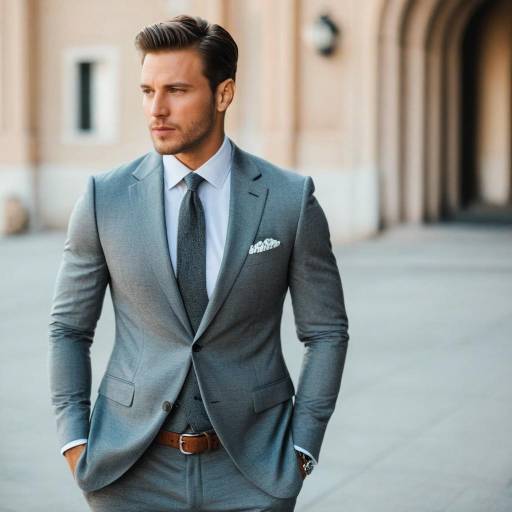 Dashing man in gray suit outdoors