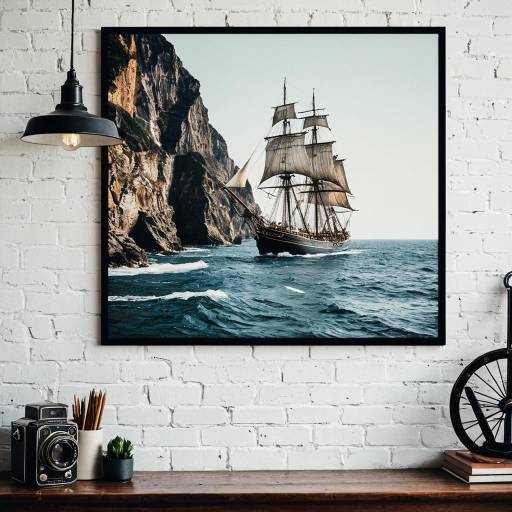 Vintage Sailing Ship Wall Art Mockup