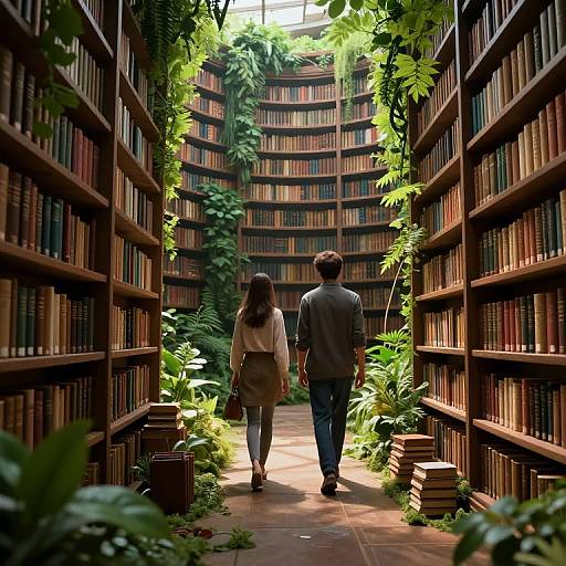 Surreal Cyberpunk Library Walk