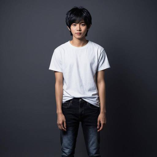 Young Man in Casual White T-Shirt and Dark Jeans