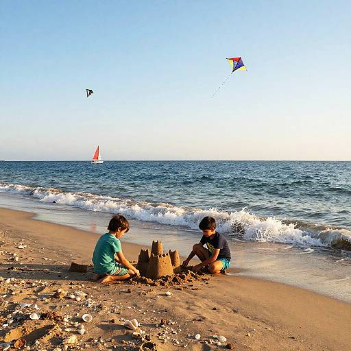 June Sunset Beach with Children and Kites