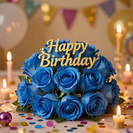 Photograph of a vibrant blue rose bouquet with 