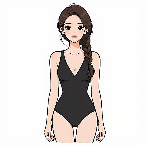 Smiling Woman in Minimalist Black Swimsuit