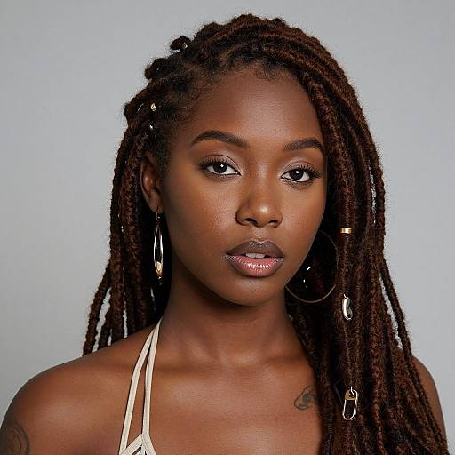 Realistic Dark-Skinned Woman with Butterfly Locs