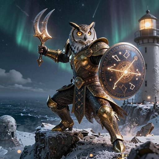 Moonlit Owl-Kin Battle-Mage at Lighthouse
