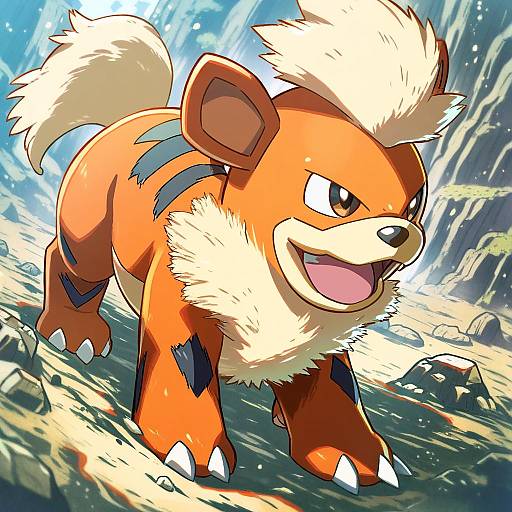 Illustration of Growlithe, pokemon in the style of Sakino shingetsu