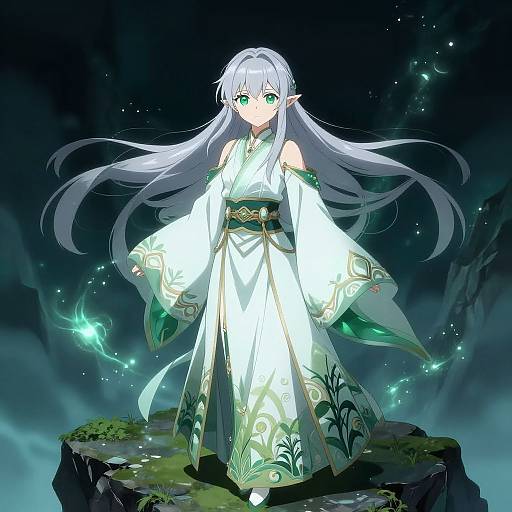 Mystical Anime Elf on Cliff