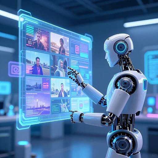 Futuristic Robot Inspecting Multimedia Clips