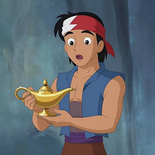Animated Young Man With Genie Lamp