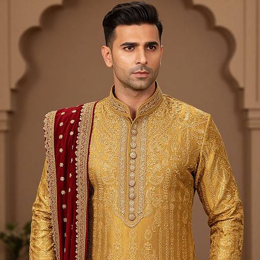 Golden Sherwani Collar Costume
