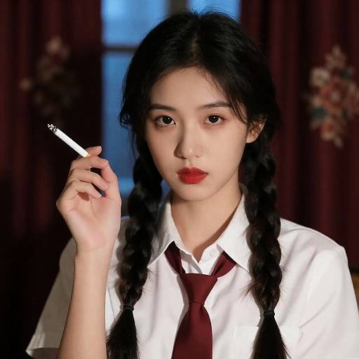 Intense Asian Woman in Stylish Attire