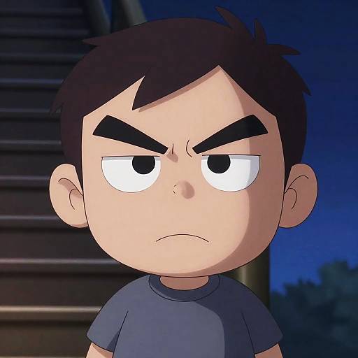 Scowling Cartoon Character in Dark Setting