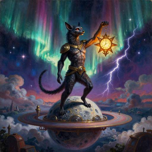 Synthwave Oracle Manticore with Star Lantern