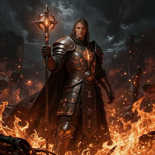 Redemptionist Warrior on Fiery Battlefield