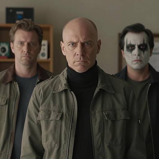 Intense Scene with Three Men in Shadows