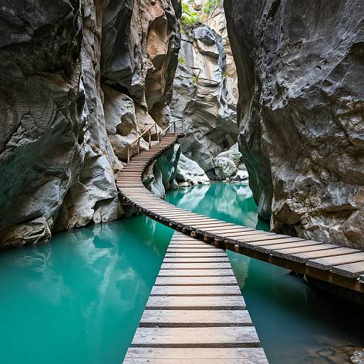 Suspended Wooden Steps Over Turquoise Lagoon