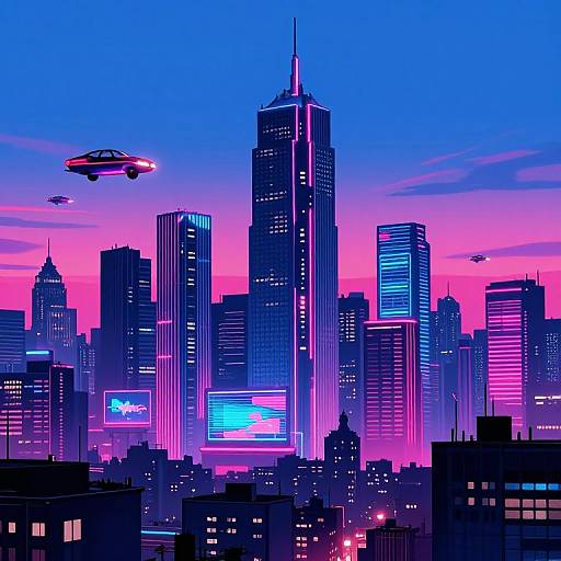 80s Cyberpunk Cityscape at Dusk