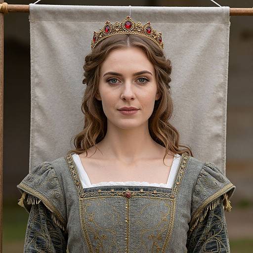 Medieval Woman in Crowned Dress