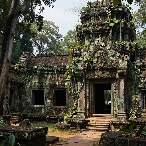 Ancient Jungle Covered Temple Ruins