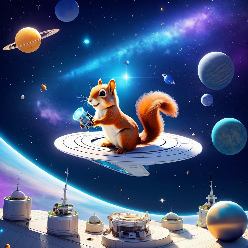 Joyful Squirrel Exploring Cosmic Signals