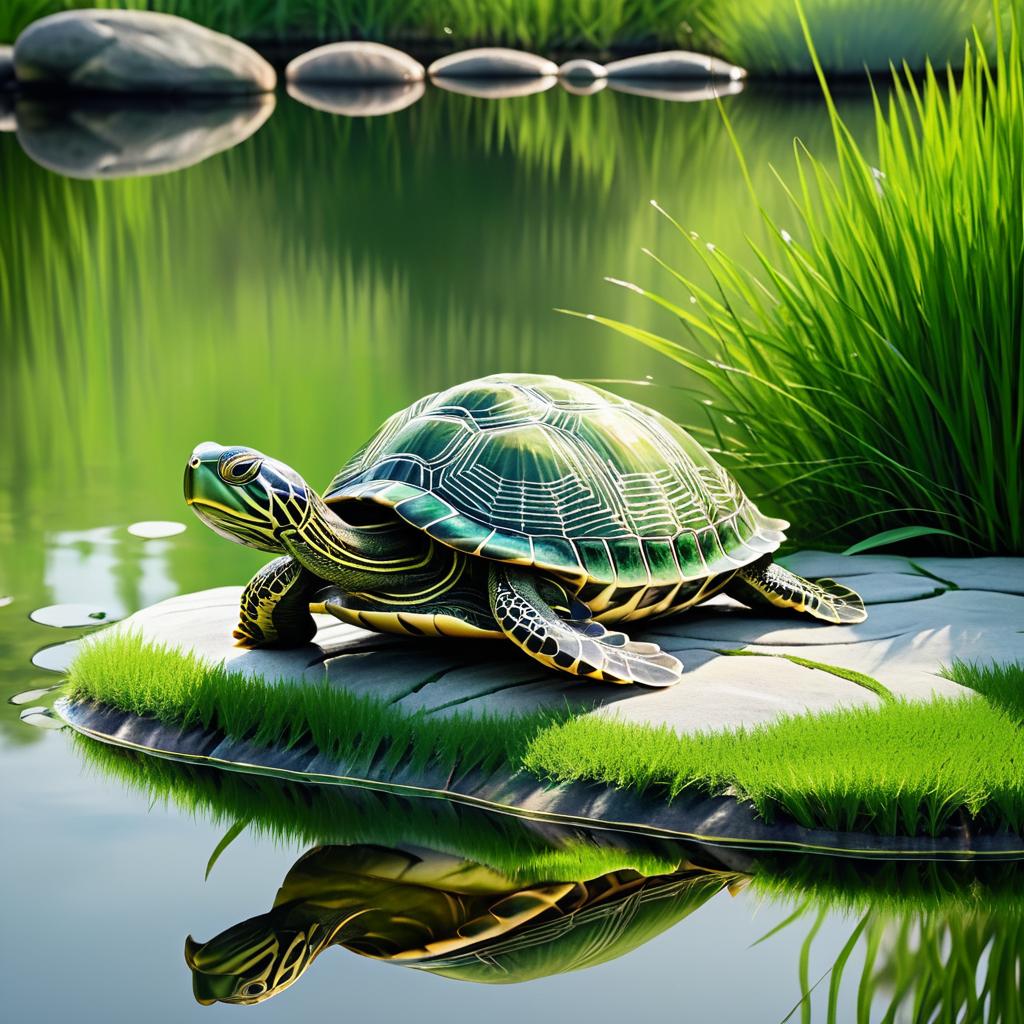 Serene Turtle Basking in a Pond