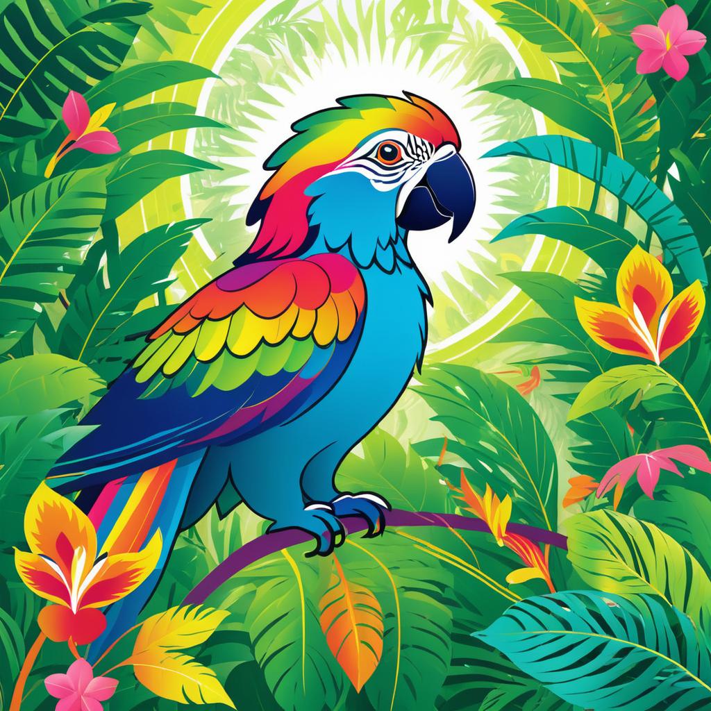 Vibrant Parrot Deity in Lush Garden