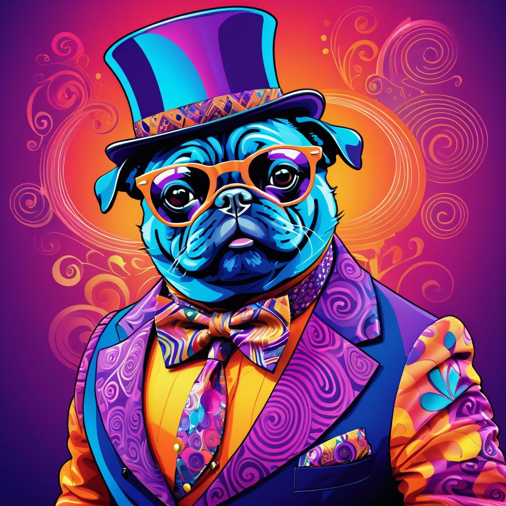 Psychedelic Pug in Stylish Attire