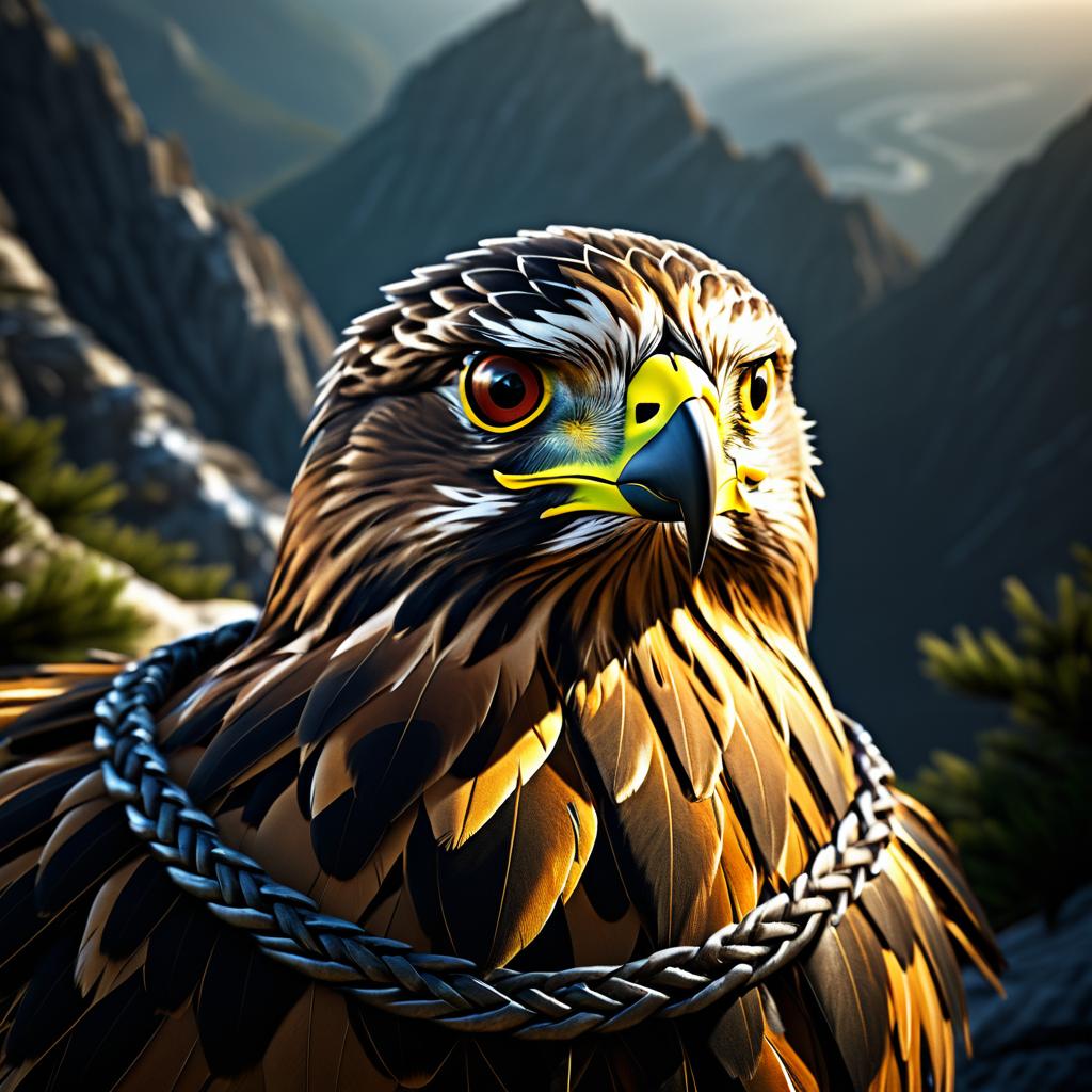 Cinematic Hawk Portrait at Mountain Peak