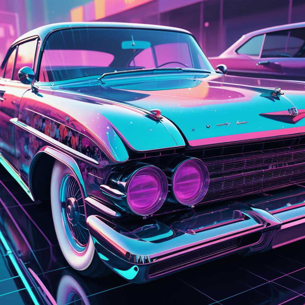 Holographic Vintage Car in Cyberpunk Style