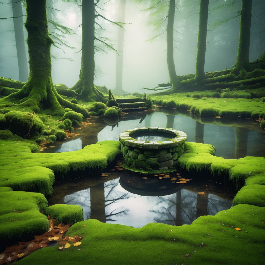 Rustic Stone Well in Mystical Forest