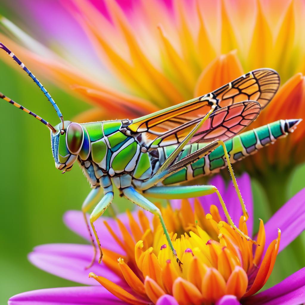 Stunning Macro Shot of Grasshopper on Flower