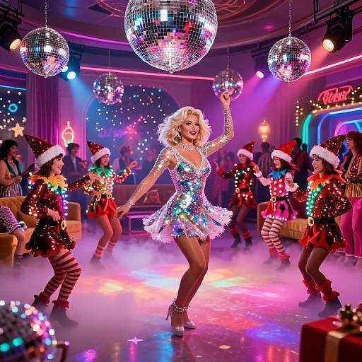 Neon Christmas Disco with Farrah Fawcett