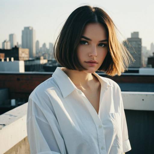 Young Woman with Shoulder-Length Bob on Urban Rooftop