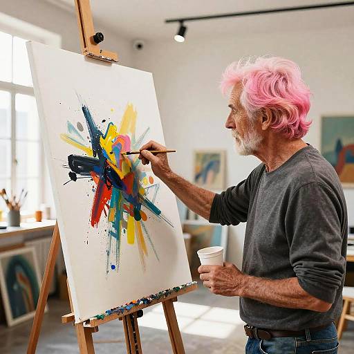 Elderly Artist Creating Abstract Art