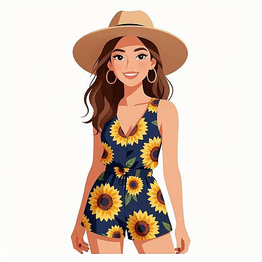 Bohemian Woman in Sunflower Romper