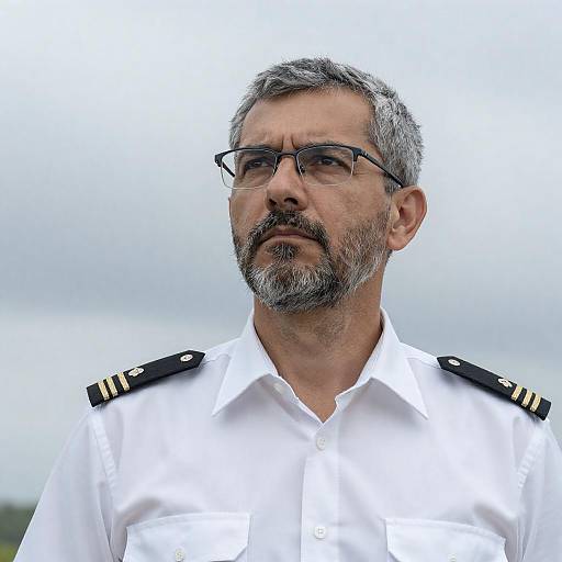 Serious Middle-Aged Pilot in Uniform