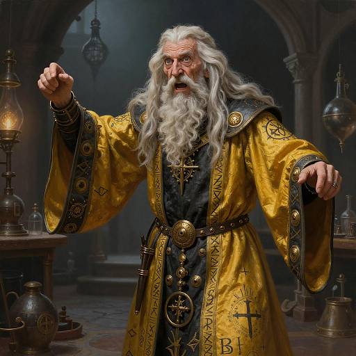 Majestic Old Male Wizard in Action Pose