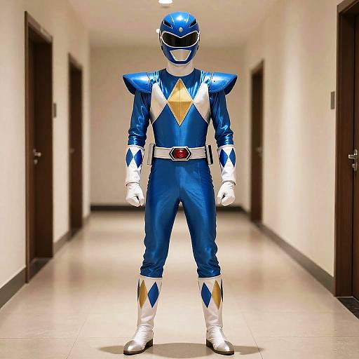 Blue Ranger Costume in Hallway