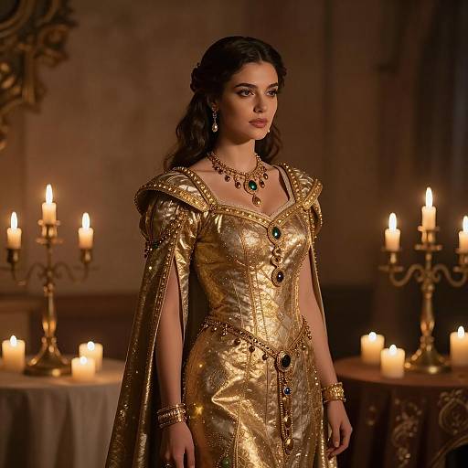 Medieval Fantasy Woman in Golden Dress