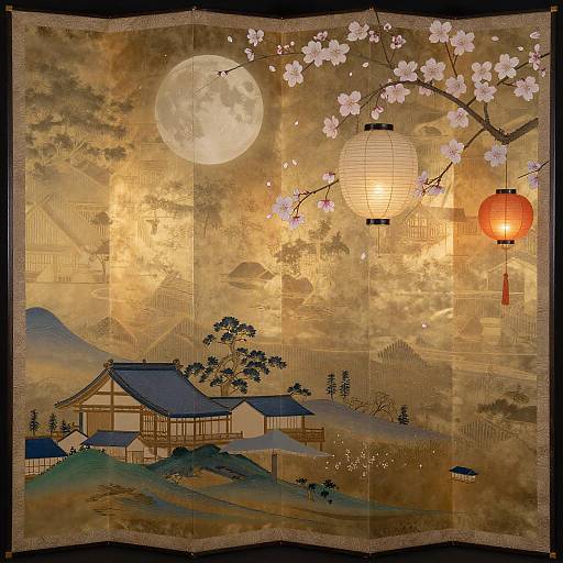 Rinpa Moonlit Lantern Festival on Gold-Leaf Screens