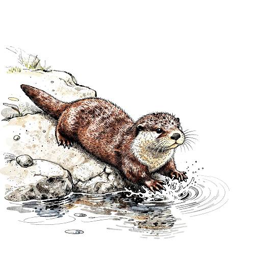 Playful Otter Ink Stippling Art